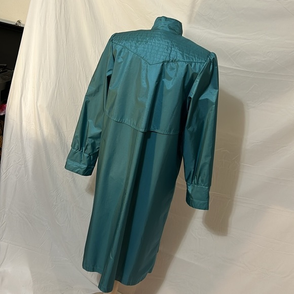 Vintage Trenchcoat Women L Turquoise Metallics Shimmer with Pockets Button Down - Picture 8 of 17